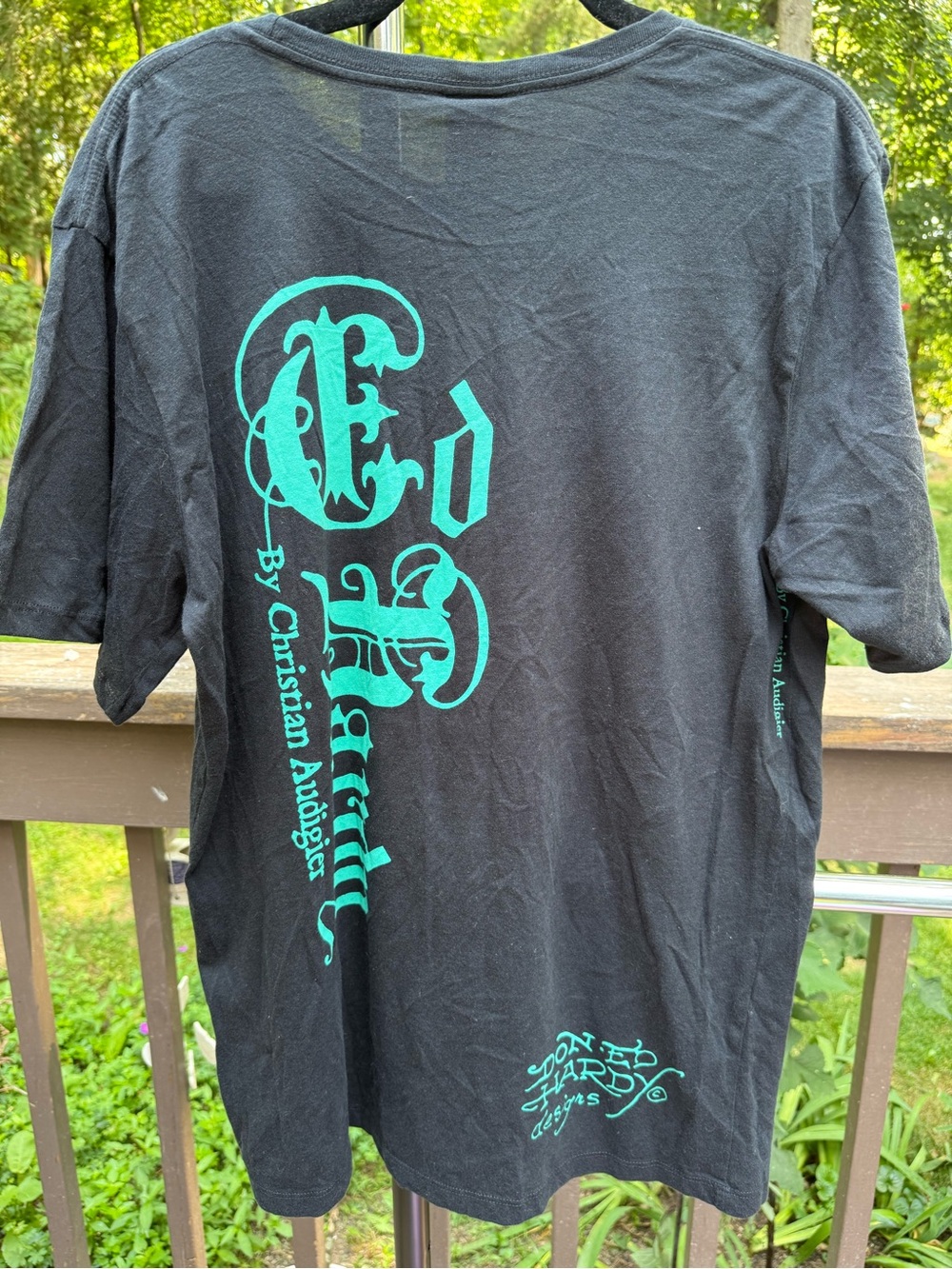 Ed Hardy Black Short-Sleeve Graphic Tee with Teal & Pink Accents - Picture 5 of 5